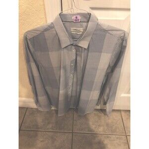 Calvin Klein Mens White/Blue Striped Dress Shirt Slim Fit Large